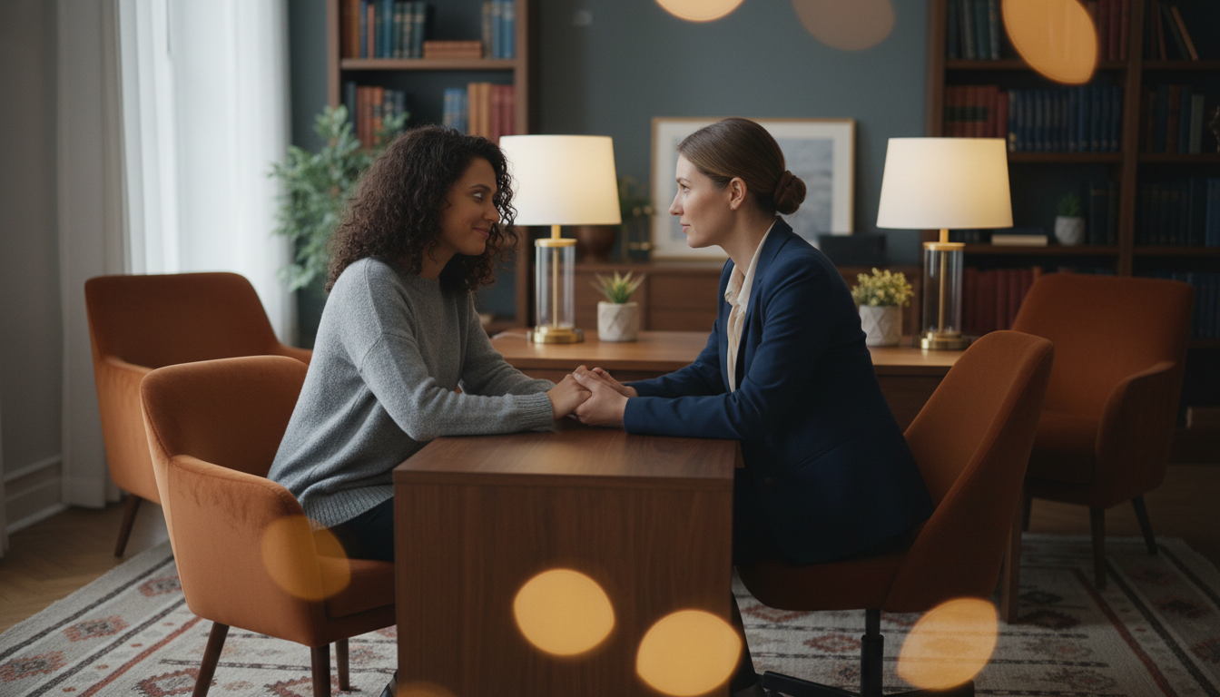 Lawyer consulting with client